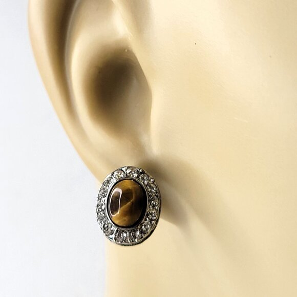 Tiger Eye Stud Earrings - Picture 2 of 13